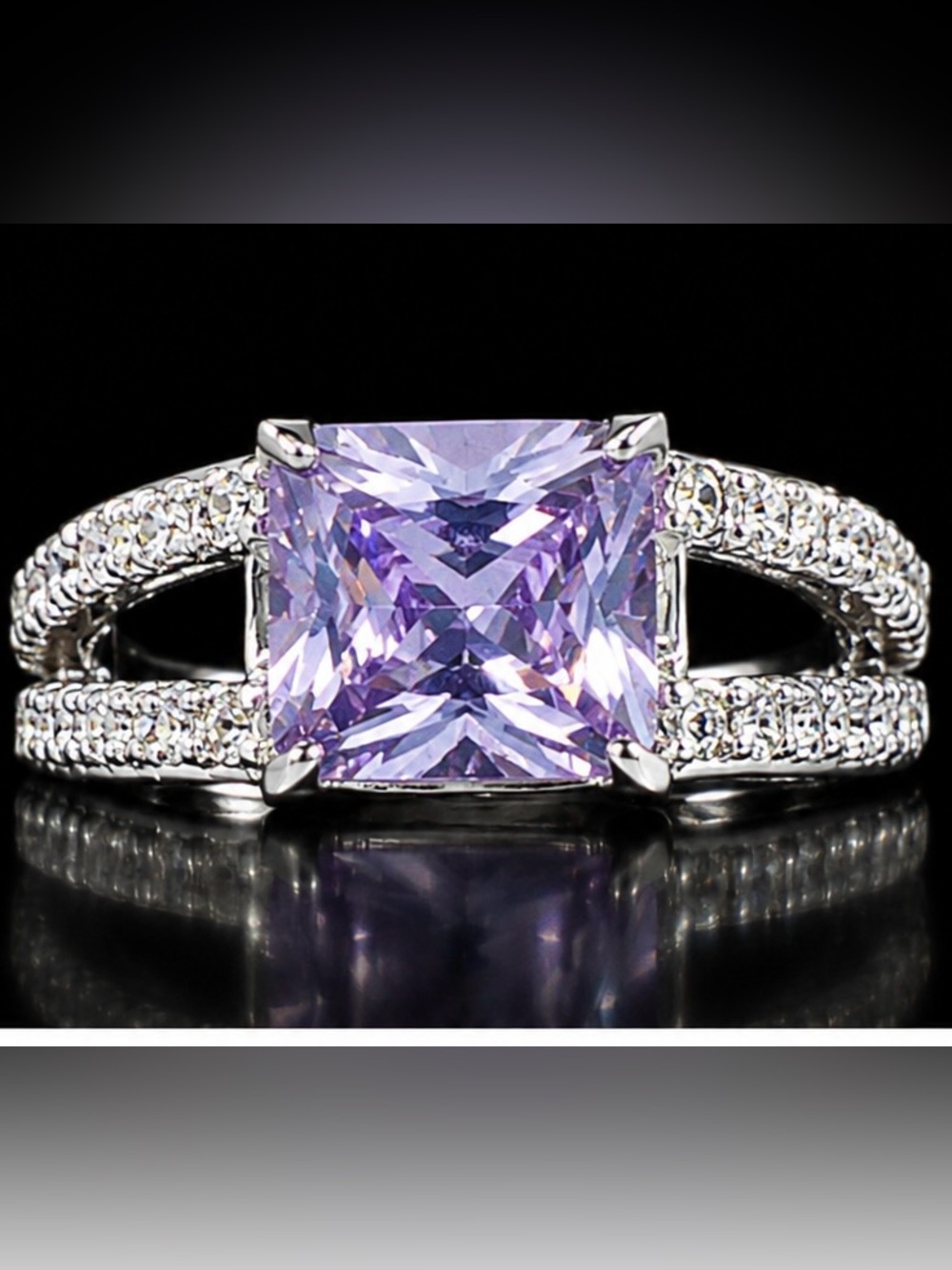 925 Sterling Silver Princess-Cut Lavender Gemstone Ring - Purple